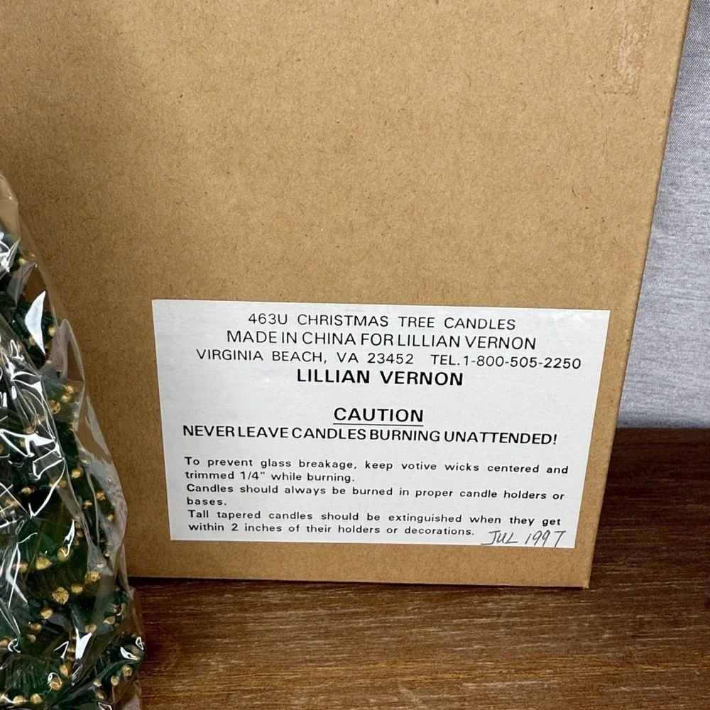 Lillian Vernon Christmas Tree Candles 463U Green Gold Set of 3 1997